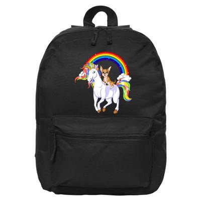 Chihuahua Riding Unicorn 16 in Basic Backpack