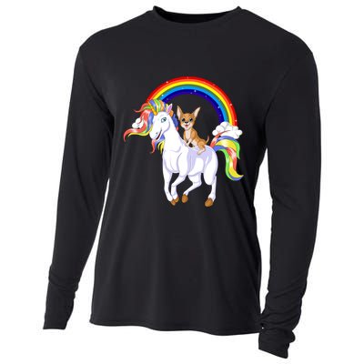 Chihuahua Riding Unicorn Cooling Performance Long Sleeve Crew