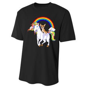 Chihuahua Riding Unicorn Performance Sprint T-Shirt