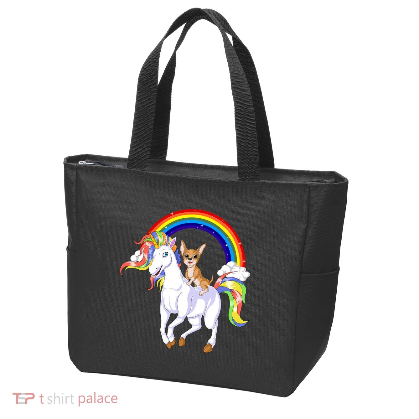 Chihuahua Riding Unicorn Zip Tote Bag