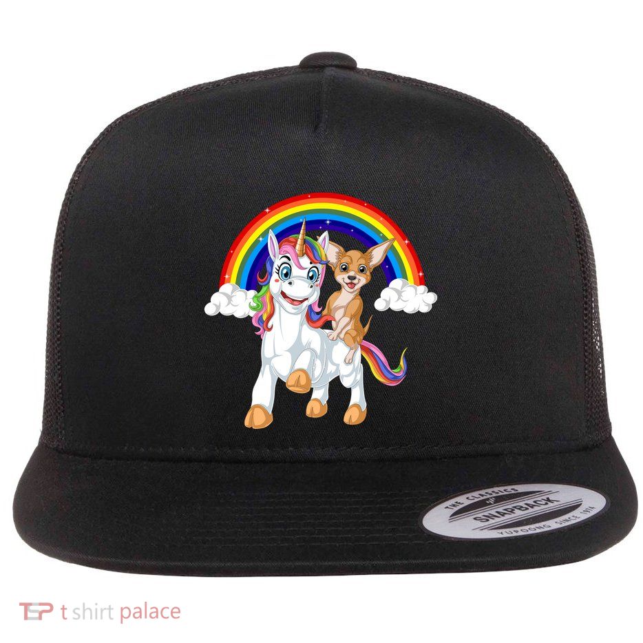 Chihuahua Riding Unicorn Flatbill Hat