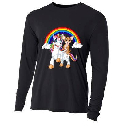 Chihuahua Riding Unicorn Cooling Performance Long Sleeve Crew