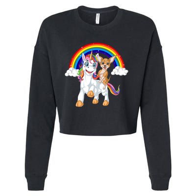 Chihuahua Riding Unicorn Cropped Pullover Crew