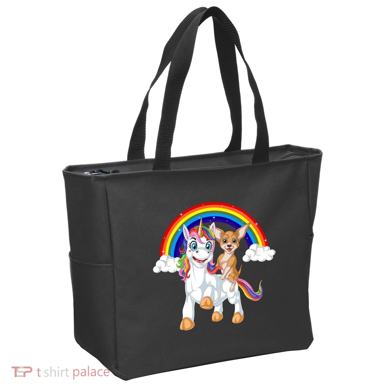 Chihuahua Riding Unicorn Zip Tote Bag