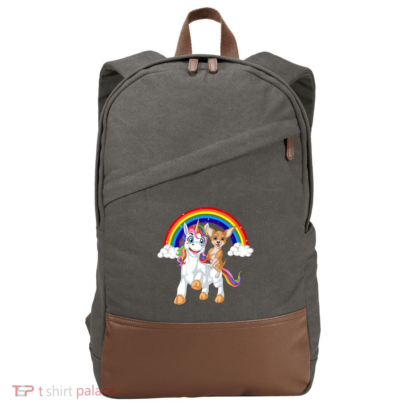 Chihuahua Riding Unicorn Cotton Canvas Backpack