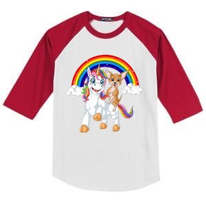 Chihuahua Riding Unicorn Kids Colorblock Raglan Jersey