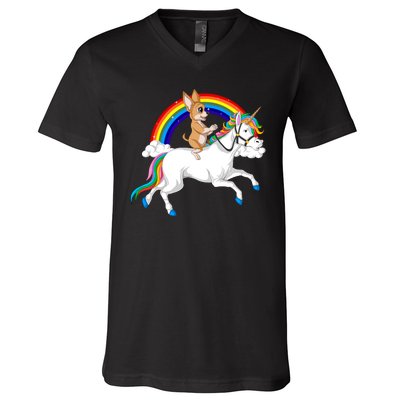 Chihuahua Riding Unicorn V-Neck T-Shirt