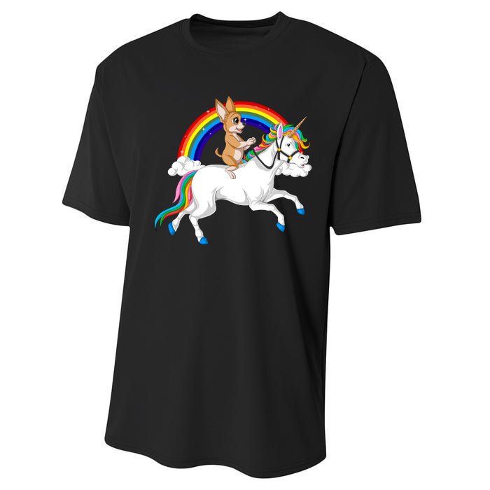 Chihuahua Riding Unicorn Performance Sprint T-Shirt