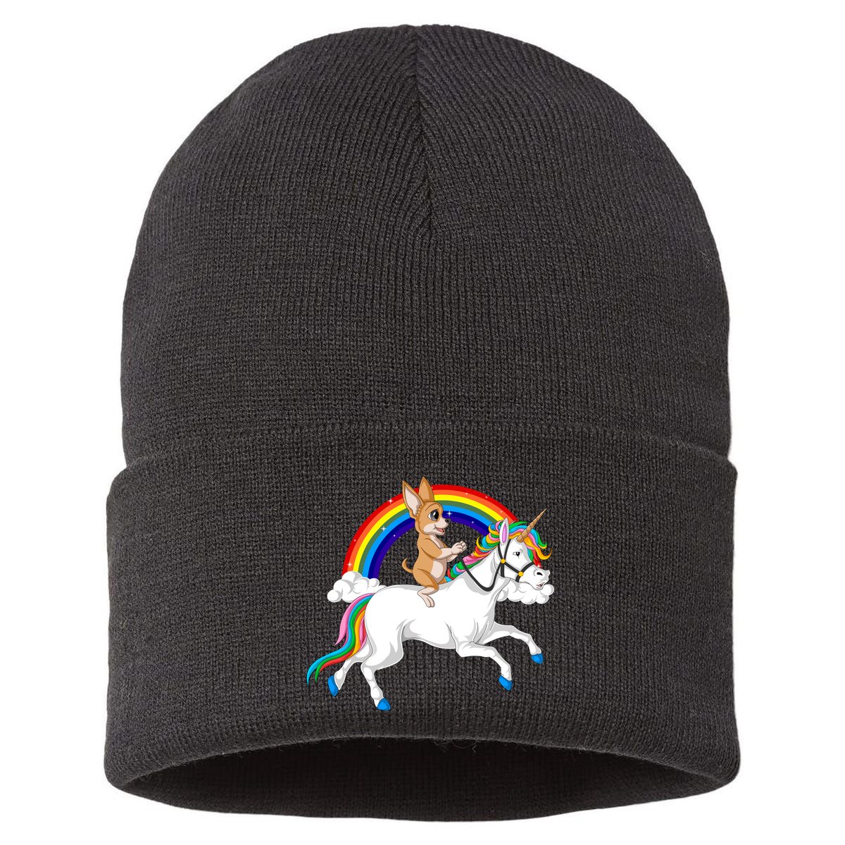 Chihuahua Riding Unicorn Sustainable Knit Beanie
