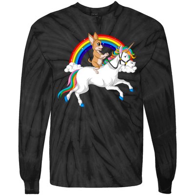 Chihuahua Riding Unicorn Tie-Dye Long Sleeve Shirt