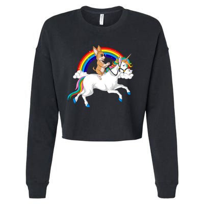 Chihuahua Riding Unicorn Cropped Pullover Crew