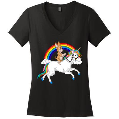 Chihuahua Riding Unicorn Women's V-Neck T-Shirt
