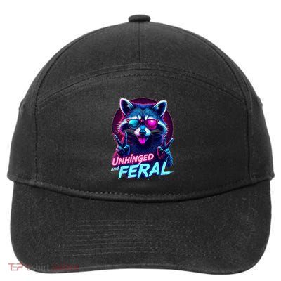 Cyberpunk Raccoon Unhinged and Feral Vaporwave Aesthetic  7-Panel Snapback Hat