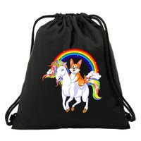 Corgi Riding Unicorn Drawstring Bag