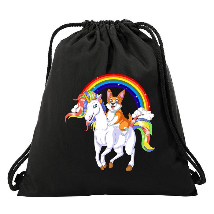 Corgi Riding Unicorn Drawstring Bag