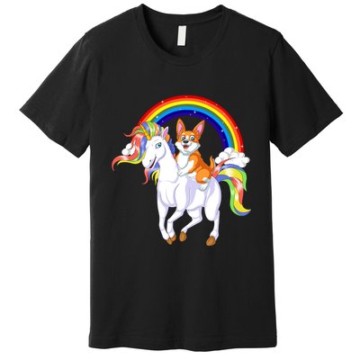 Corgi Riding Unicorn Premium T-Shirt