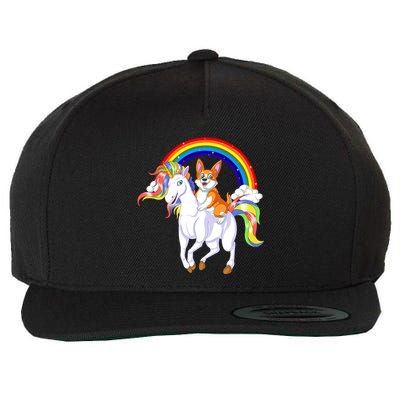 Corgi Riding Unicorn Wool Snapback Cap