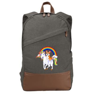 Corgi Riding Unicorn Cotton Canvas Backpack