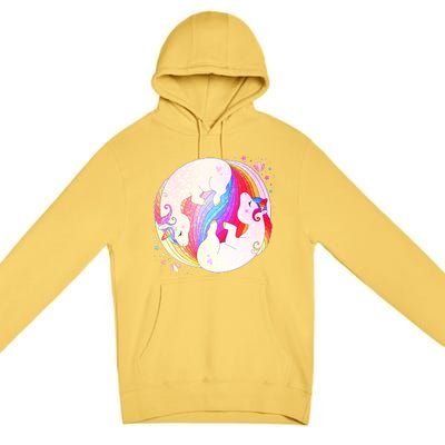 Cute Rainbow Unicorns Yin Yang Premium Pullover Hoodie