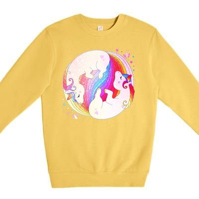 Cute Rainbow Unicorns Yin Yang Premium Crewneck Sweatshirt