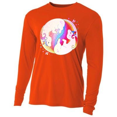 Cute Rainbow Unicorns Yin Yang Cooling Performance Long Sleeve Crew