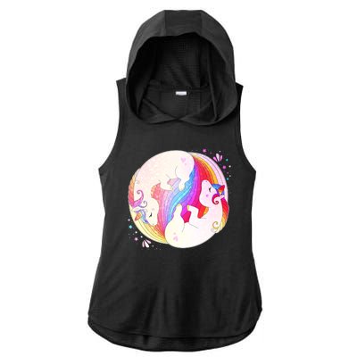 Cute Rainbow Unicorns Yin Yang Ladies PosiCharge Tri-Blend Wicking Draft Hoodie Tank