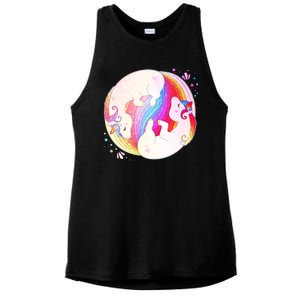 Cute Rainbow Unicorns Yin Yang Ladies PosiCharge Tri-Blend Wicking Tank