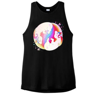 Cute Rainbow Unicorns Yin Yang Ladies PosiCharge Tri-Blend Wicking Tank