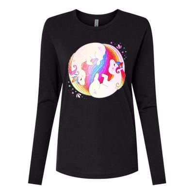 Cute Rainbow Unicorns Yin Yang Womens Cotton Relaxed Long Sleeve T-Shirt