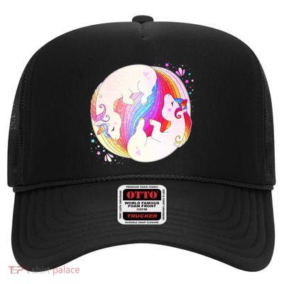 Cute Rainbow Unicorns Yin Yang High Crown Mesh Back Trucker Hat