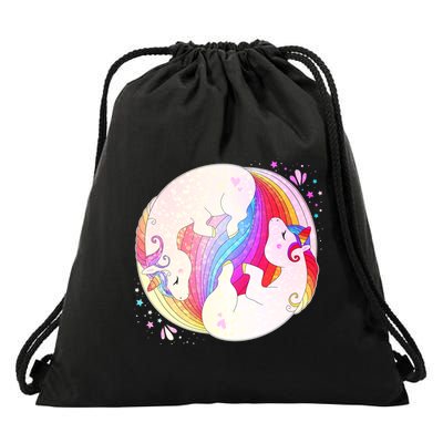 Cute Rainbow Unicorns Yin Yang Drawstring Bag