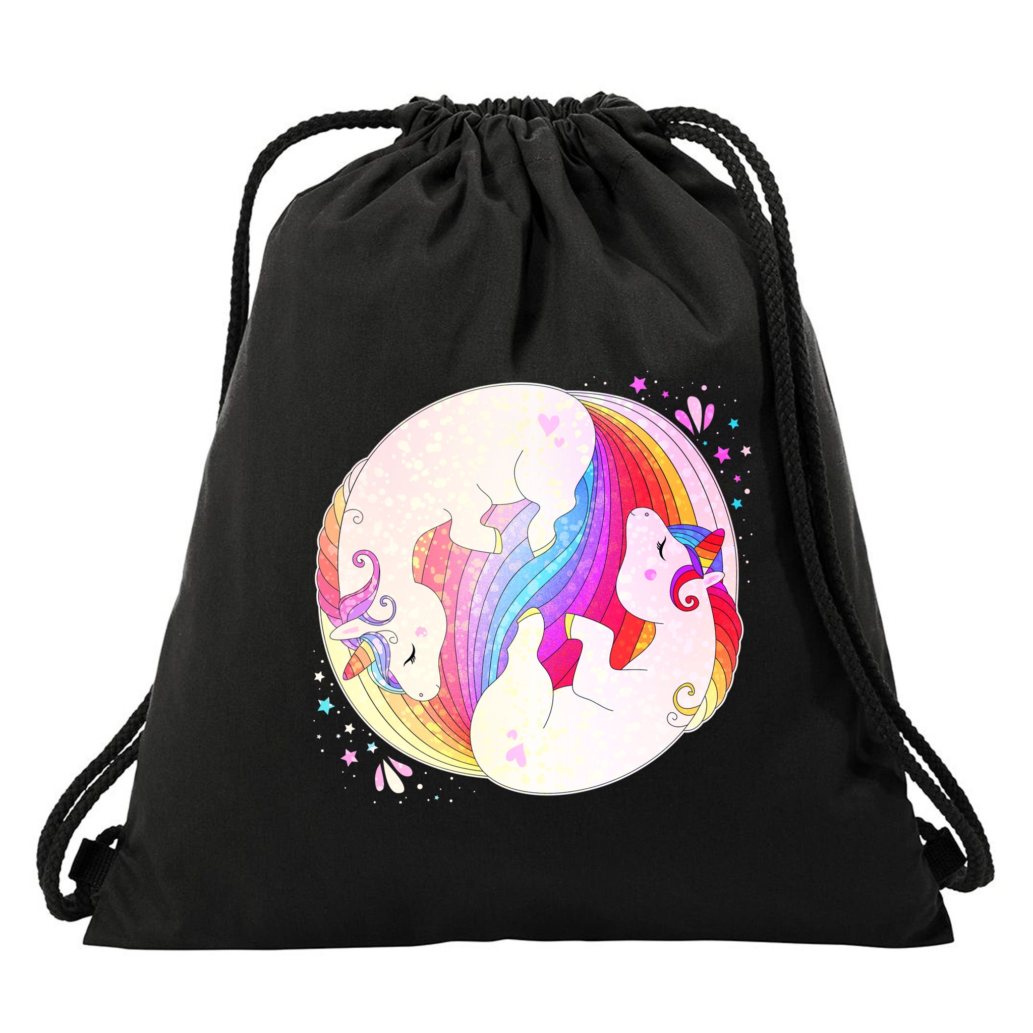 Cute Rainbow Unicorns Yin Yang Drawstring Bag