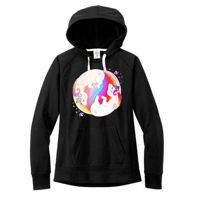 Cute Rainbow Unicorns Yin Yang Women's Fleece Hoodie