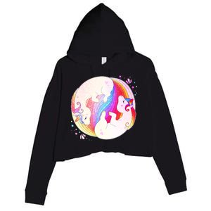 Cute Rainbow Unicorns Yin Yang Crop Fleece Hoodie