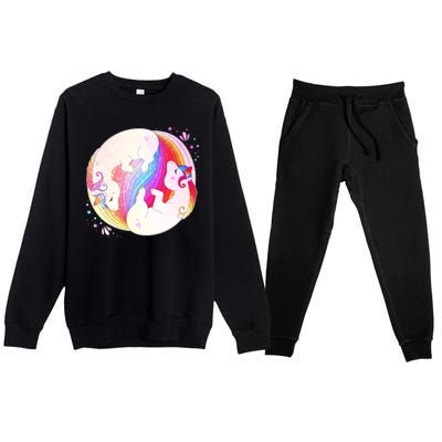 Cute Rainbow Unicorns Yin Yang Premium Crewneck Sweatsuit Set