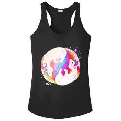 Cute Rainbow Unicorns Yin Yang Ladies PosiCharge Competitor Racerback Tank
