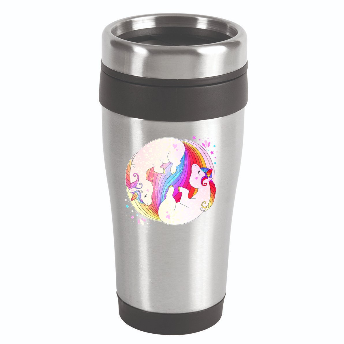 Cute Rainbow Unicorns Yin Yang 16oz Travel Tumbler