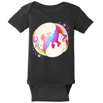 Cute Rainbow Unicorns Yin Yang Baby Bodysuit
