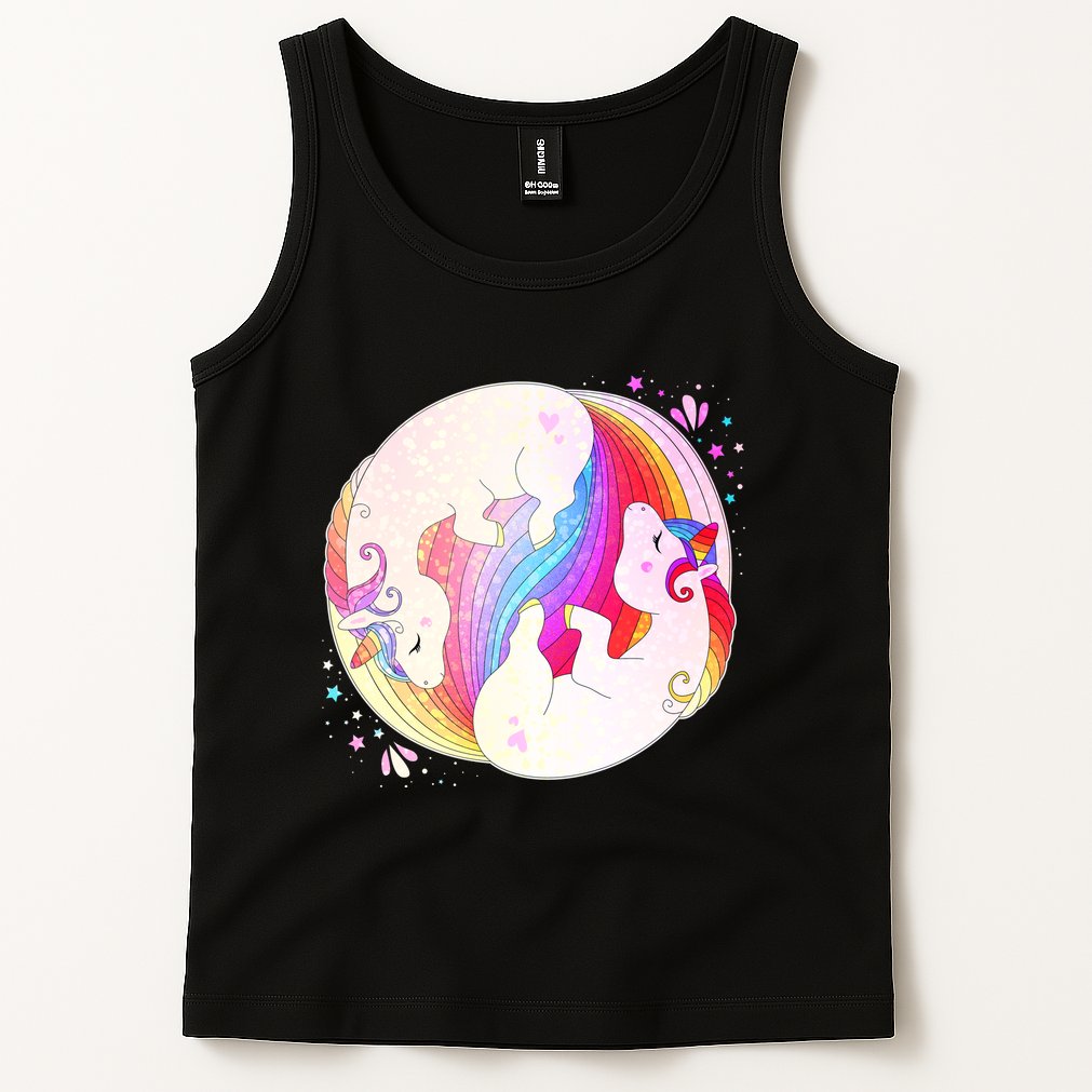 Cute Rainbow Unicorns Yin Yang Tank Top