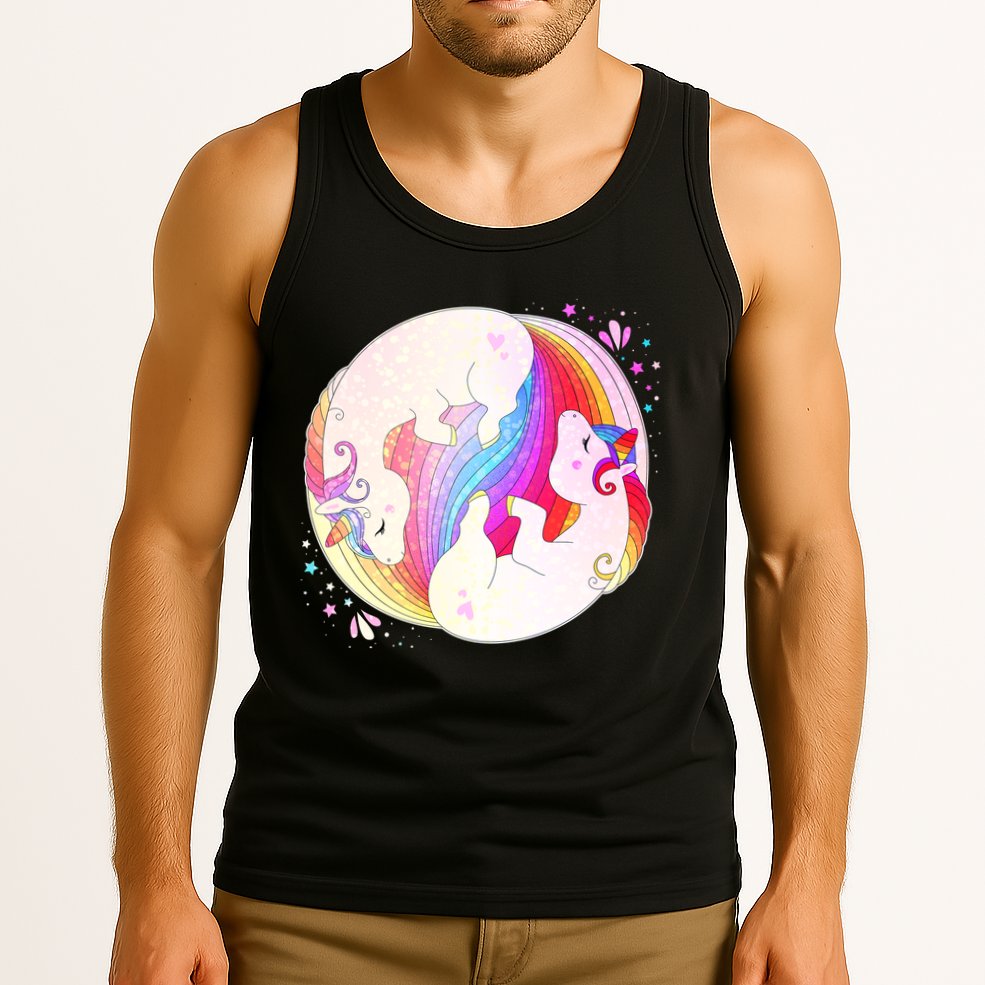 Cute Rainbow Unicorns Yin Yang Tank Top