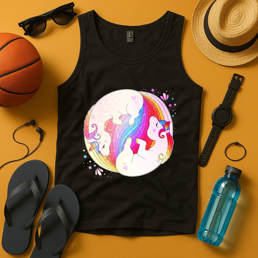 Cute Rainbow Unicorns Yin Yang Tank Top