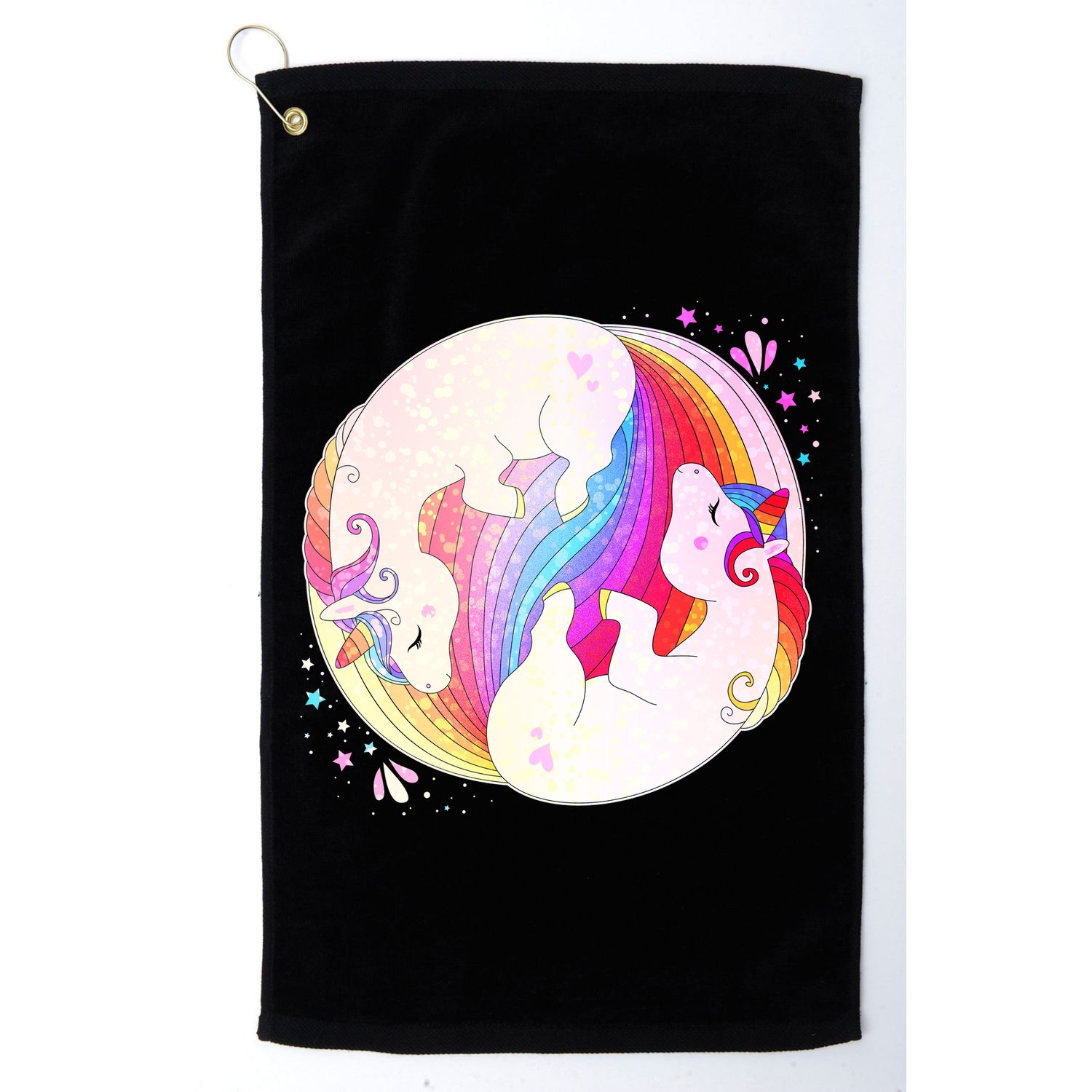 Cute Rainbow Unicorns Yin Yang Golf Towel