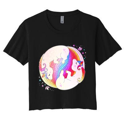 Cute Rainbow Unicorns Yin Yang Crop Top