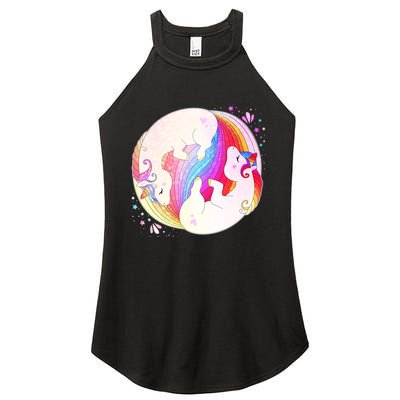 Cute Rainbow Unicorns Yin Yang Women's Perfect Tri Rocker Tank