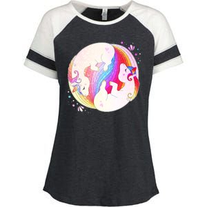 Cute Rainbow Unicorns Yin Yang Enza Ladies Jersey Colorblock Tee