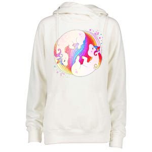 Cute Rainbow Unicorns Yin Yang Womens Funnel Neck Pullover Hood