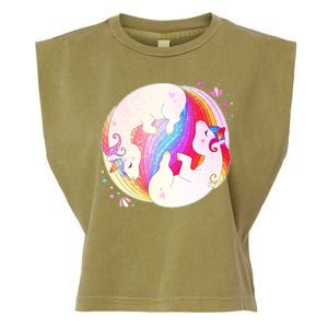 Cute Rainbow Unicorns Yin Yang Garment-Dyed Women's Muscle Tee