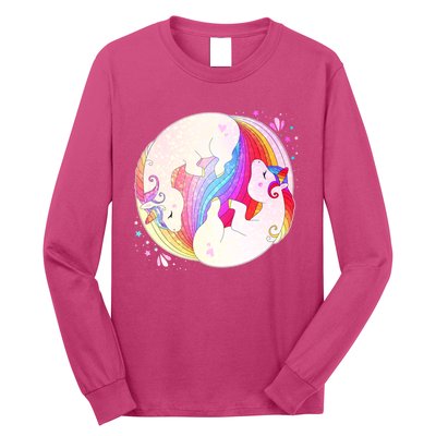 Cute Rainbow Unicorns Yin Yang Long Sleeve Shirt