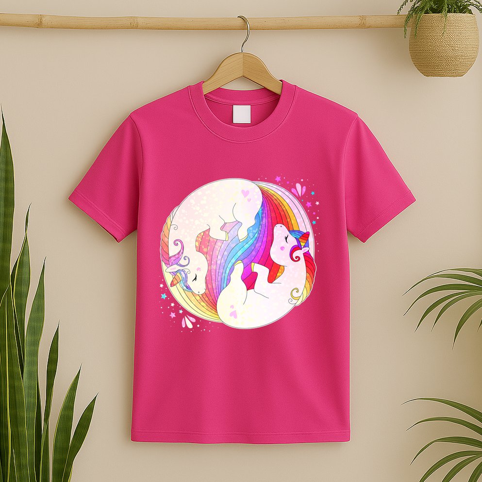 Cute Rainbow Unicorns Yin Yang T-Shirt