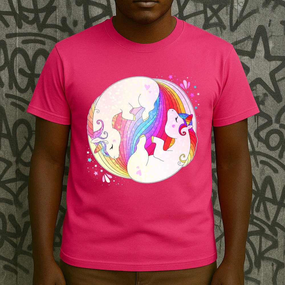Cute Rainbow Unicorns Yin Yang T-Shirt